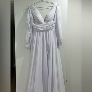 Long Sleeve LanTing Bridal Dress with Slit